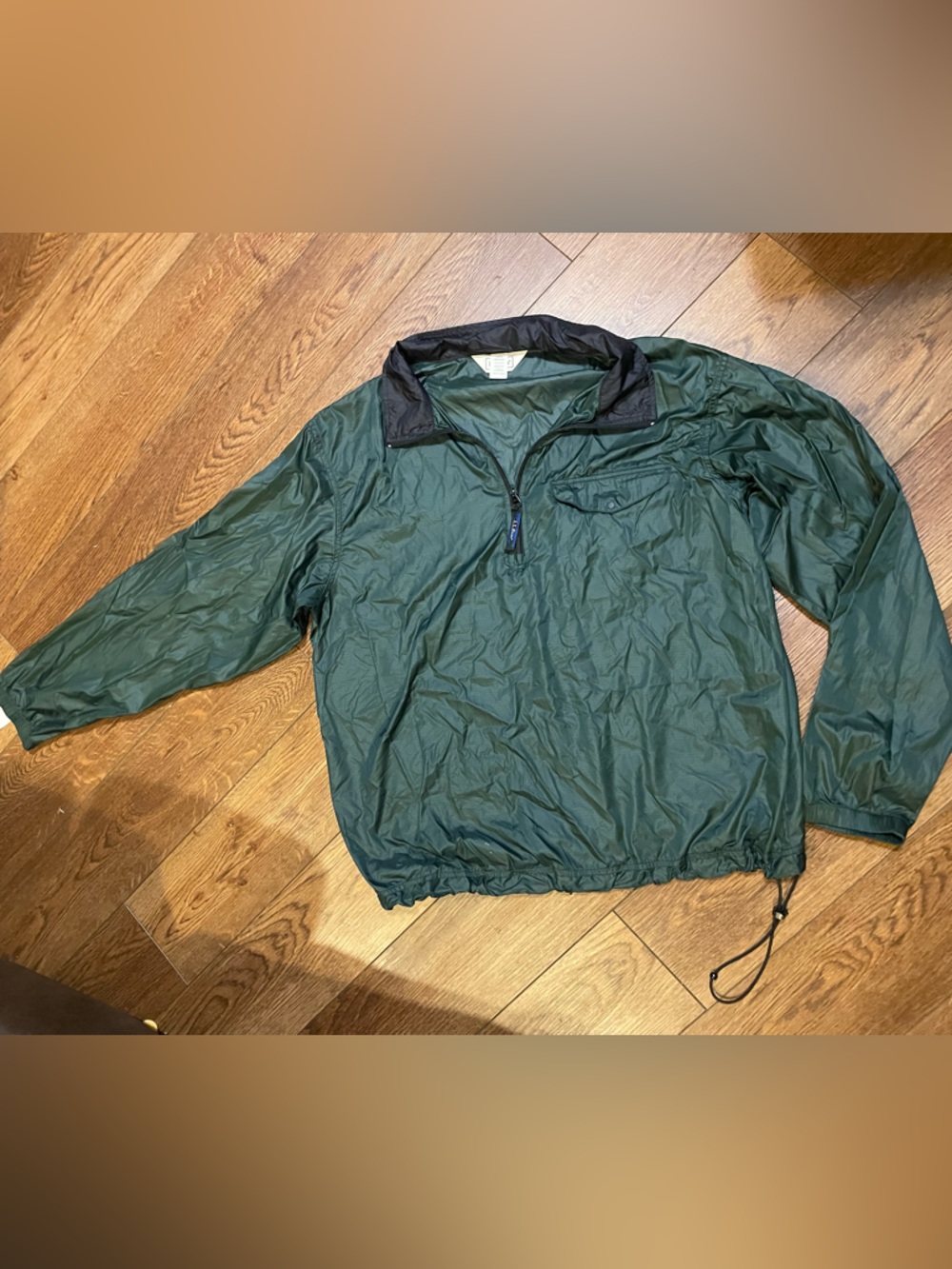 Vintage LL Bean 1/4 Zip Nylon Anorak Windbreaker Packable Jacket Forest Green L